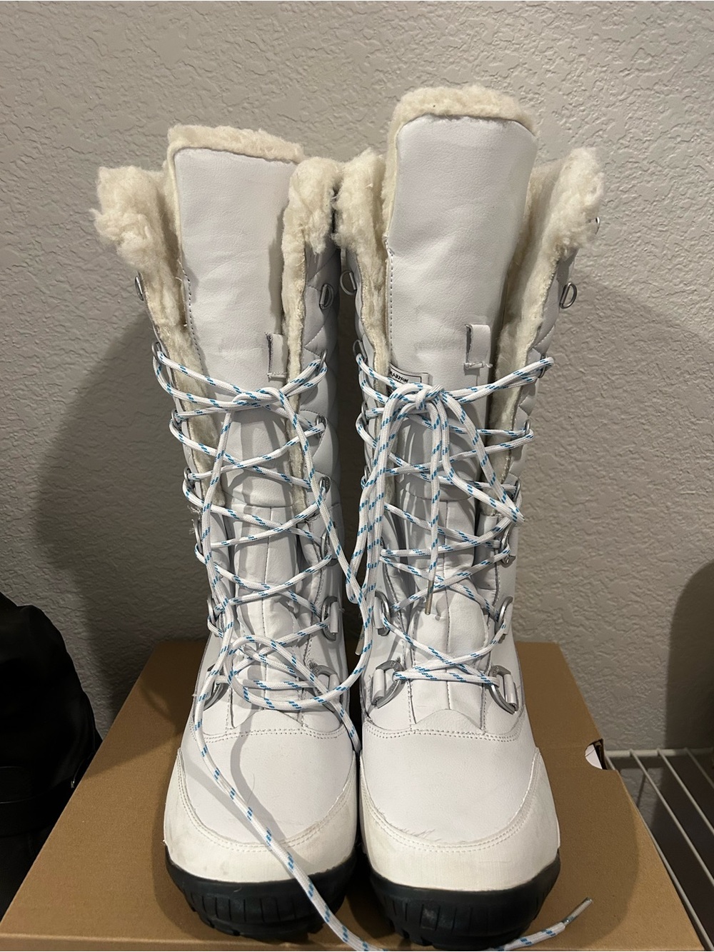 BearPaw White Faux-Shearling Lace-Up Winter Boots